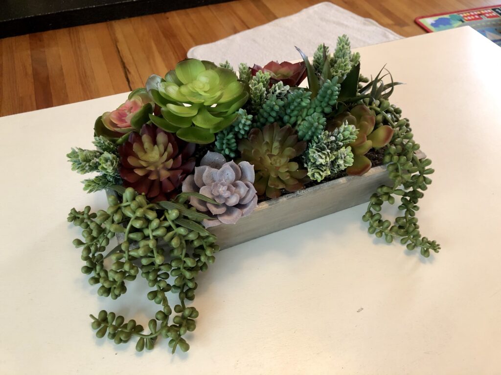 Wooden Box  Fake Succulents Arrangement DIY Craft Project
